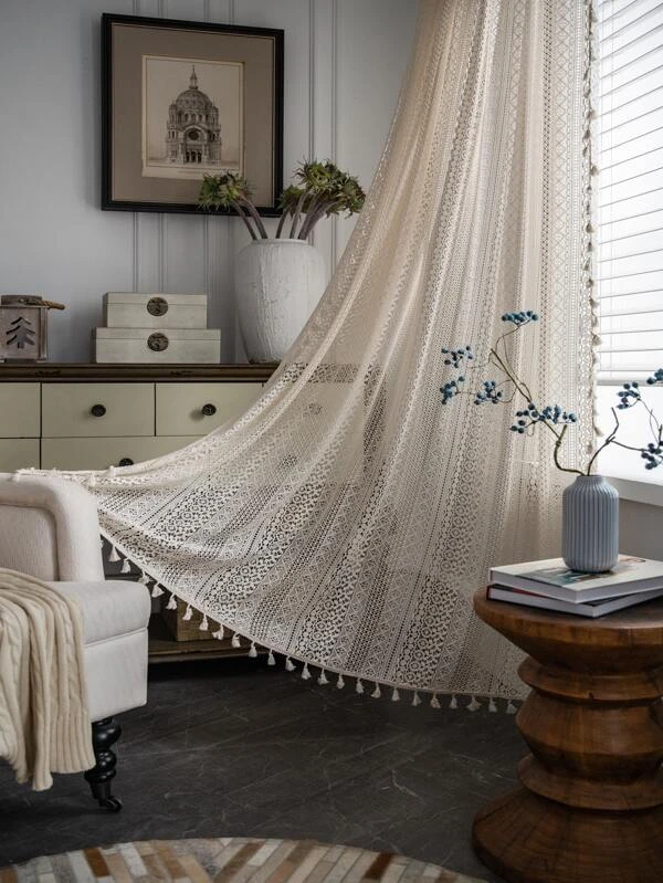 ผ้าม่านเดี่ยว ตกแต่ง พู่  0101