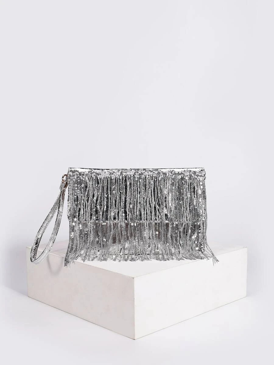 กระเป๋าทรงเหลี่ยม ปักเลื่อม แต่งพู่v-37