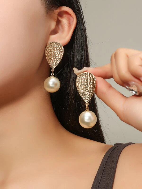 ต่างหูแบบยาว ไข่มุกเทียม e-73