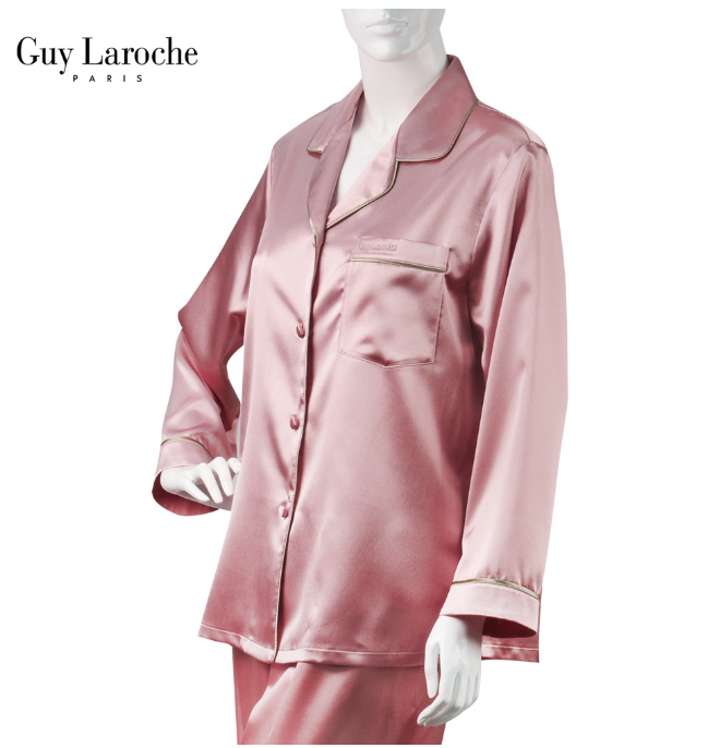 SA5>ชุดนอน แบรนด์ Guy Laroche ปาจามา ผ้า SATIN เสื้อแขนยาว กางเกงขายาว ตกแต่งปลายแขน กระเป๋า ปลายขากางเกง ทูโทน GV3535