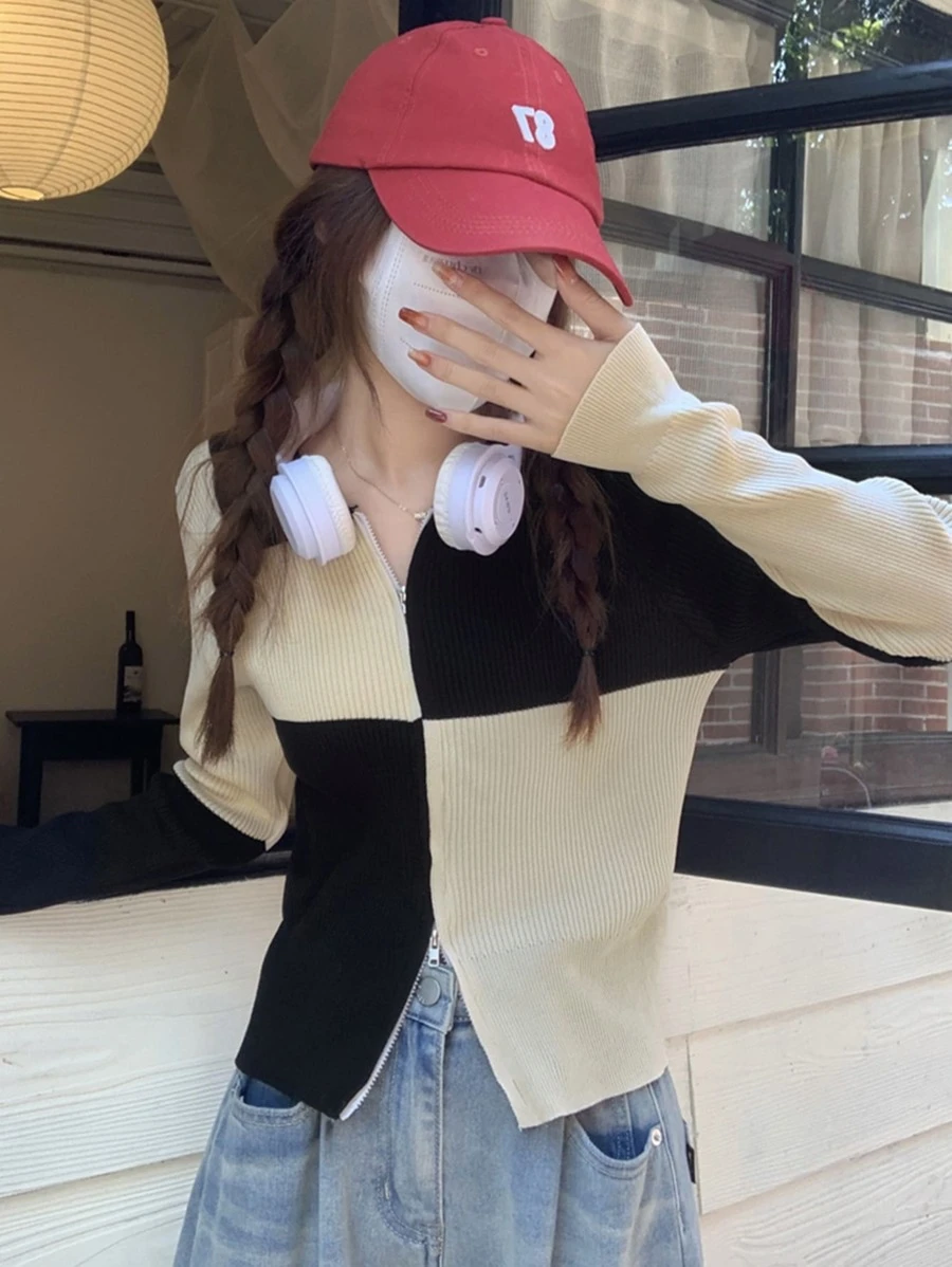 Honeyspot คาร์ดิแกน บล็อคสี ซิปสองทาง i-50