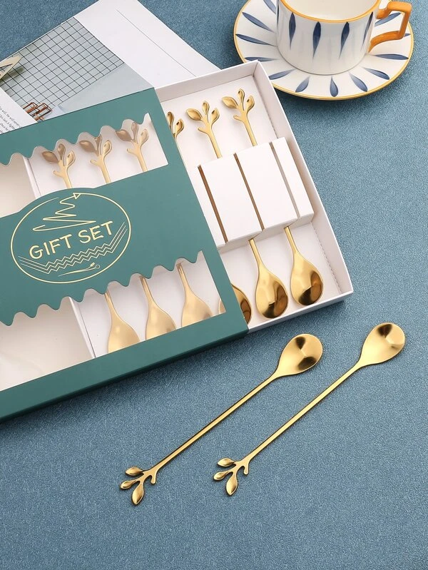 ช้อนประดับกิ่งไม้ 6 ชิ้นและกล่อง 1 ชิ้น  ค-26