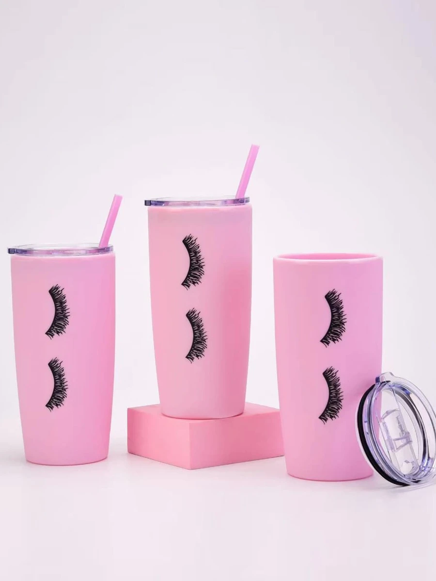 ถ้วยเก็บความเย็น 1 ชิ้น พลาสติก แก้วเก็บความเย็น ลายขนตา สำหรับ ในที่ร่ม  pp-17