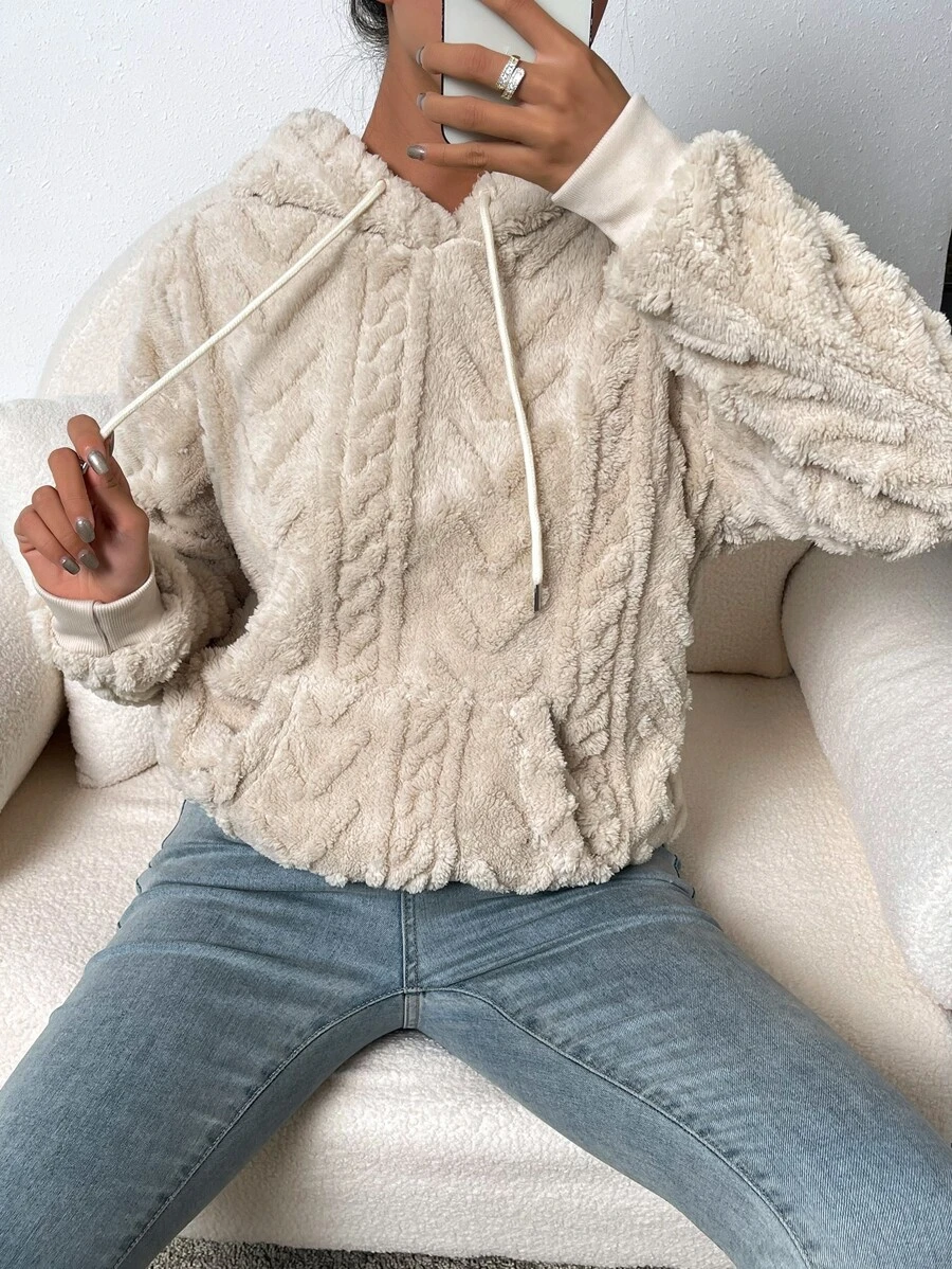 ฮู้ดดี้ ขนฟู กระเป๋าหน้าท้อง ไหล่ตก เชือกผูก  cc-70