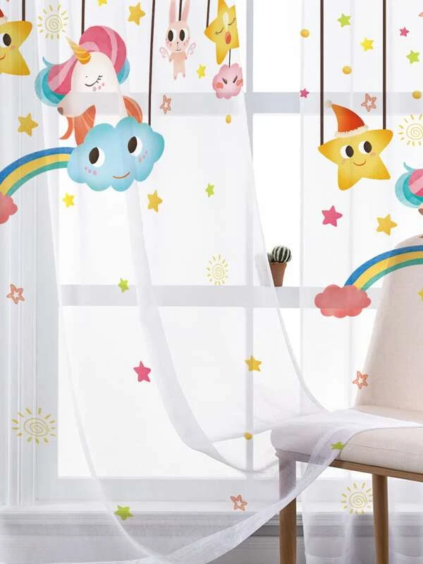 ผ้าม่าน ผ้าโปร่ง การ์ตูน ดาว & ลาย ยูนิคอร์น  ผ146