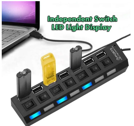 PD144-ตัวเพิ่มช่องความเร็วสูงUSB 2.0 Hub 7 Port ช่องต่อ USB 2.0 แบบ 7 ช่อง ฮับปลั๊กอินฮับส่วนขยายความเร็วสูง