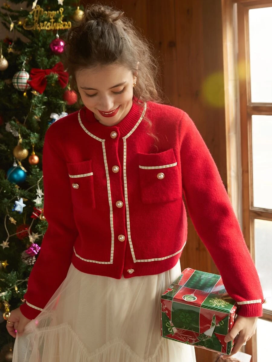 Knit Mix คาร์ดิแกน กระดุมหน้า มีกระเป๋ i-6