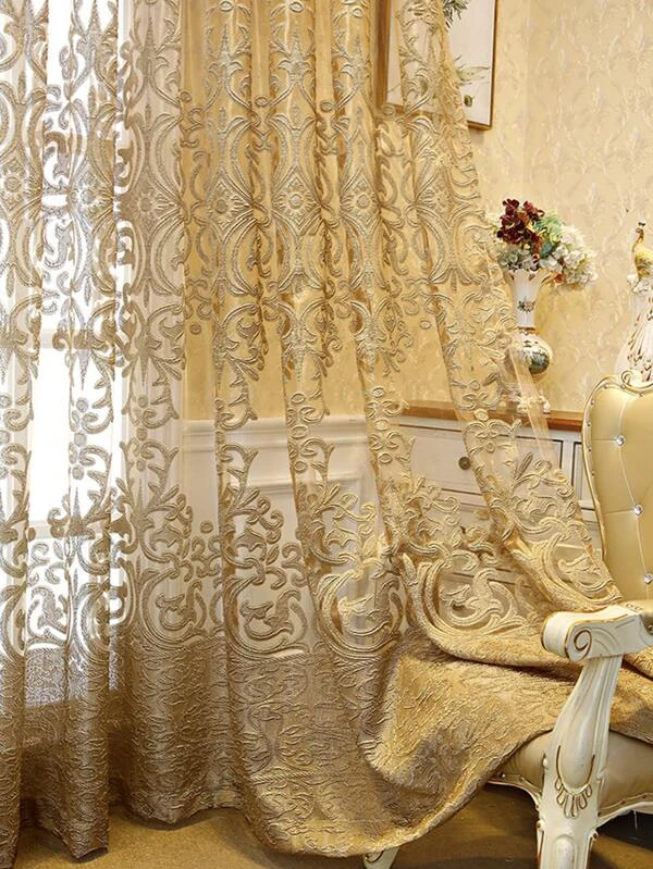 ผ้าม่านโปร่งบานเดี่ยว งานปัก ดอกไม้  061