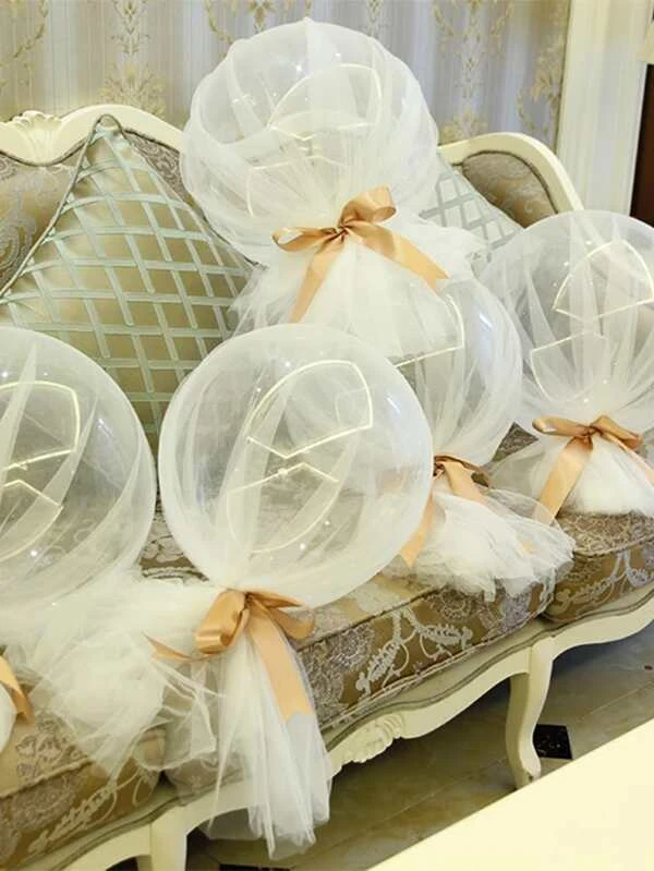 ลูกโป่งตกแต่ง โปร่งใส & ริบบิ้น 1 เซต p-52