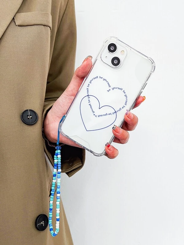 ลาย หัวใจ เคส โทรศัพท์ แบบใส พร้อม ลูกปัด สายคล้องโทรศัพท์มือถือ c-83