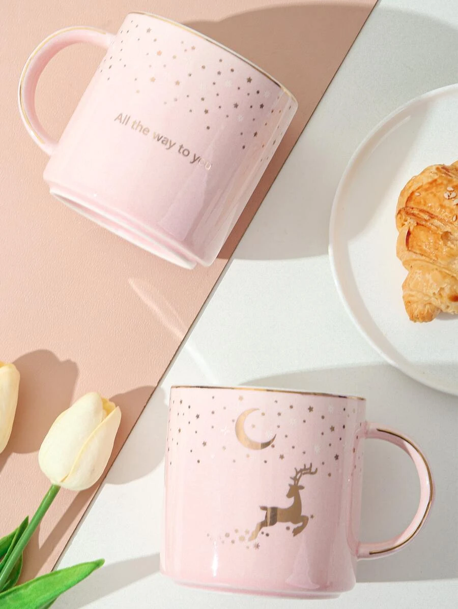 แก้วกาแฟ ทันสมัย สีชมพู ลายกวาง สำหรับ โต๊ะ 1 ชิ้น  oo-172