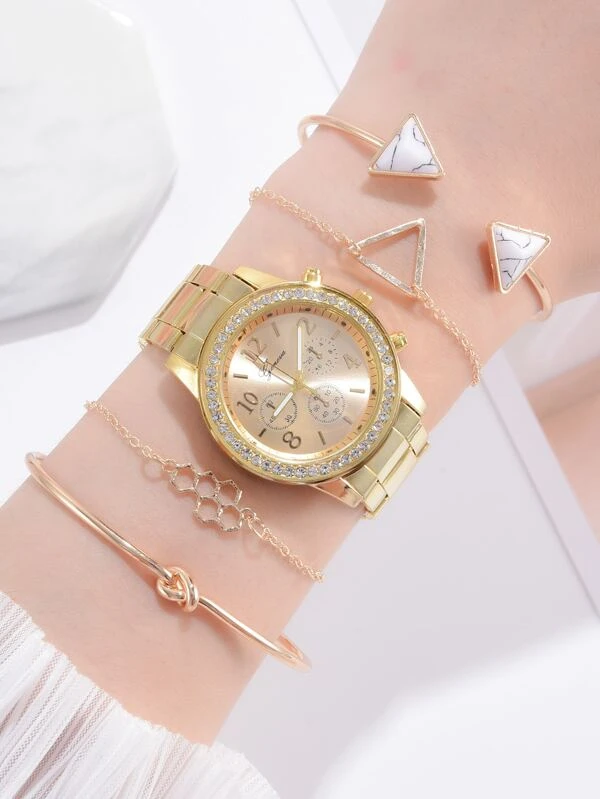 1 ชิ้น พลอยเทียม นาฬิกาข้อมือ & 4ชิ้น สร้อยข้อมือ  น-173