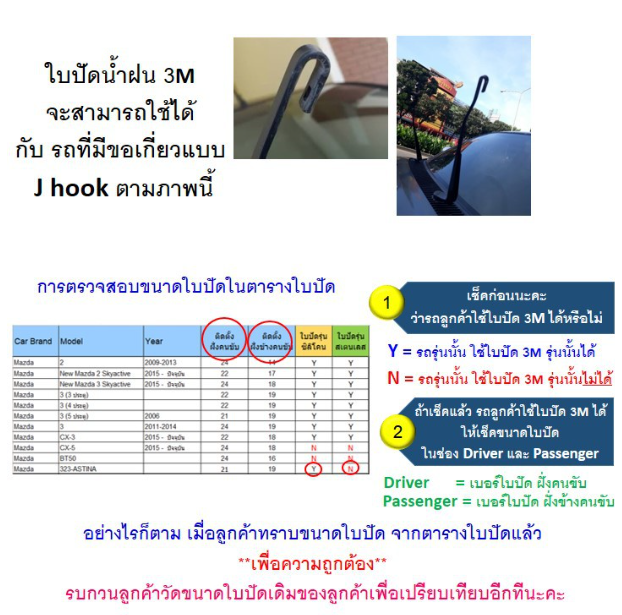 AC101-3M (1 ก้าน) ใบปัดน้ำฝน รุ่นซิลิโคน Frameless แนบสนิทปัดน้ำฝนได้ดีเยี่ยม ขนาด 14-26 นิ้ว