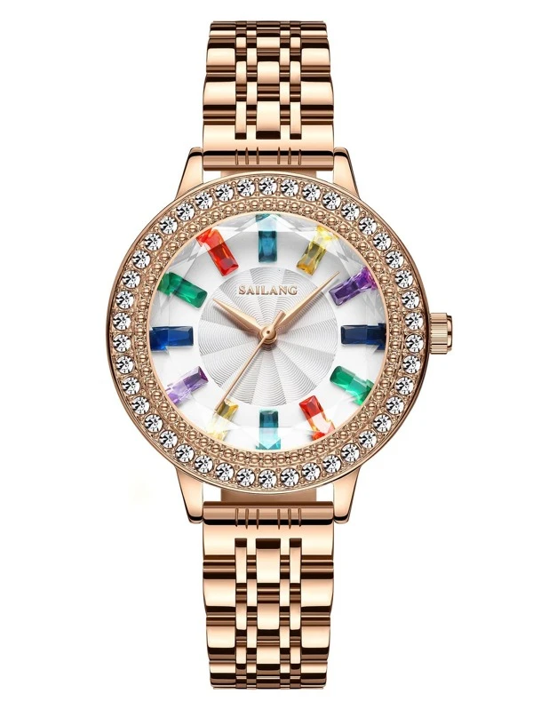 นาฬิกาควอตซ์ ตกแต่ง พลอยเทียม  น-0140