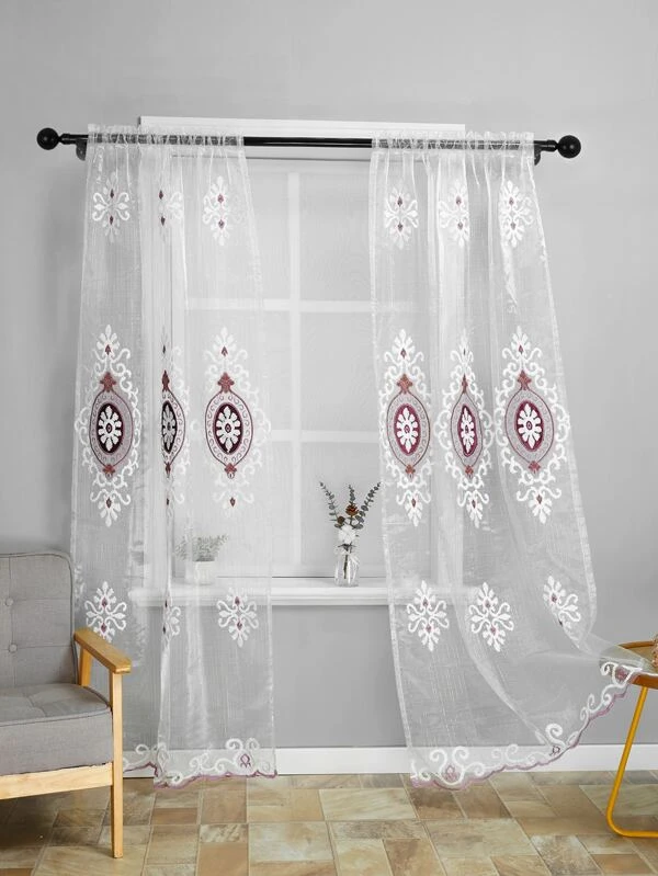 ผ้าม่าน ผ้าโปร่ง ผ้าซาติน เย็บปัก  ผ158