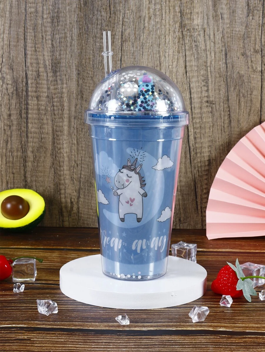 ถ้วยฉนวน สำหรับเดินทาง การ์ตูน ยูนิคอร์น & กราฟฟิค ตัวอักษร พร้อม ฟาง สำหรับ กลางแจ้ง 1 ชิ้น  pp-74