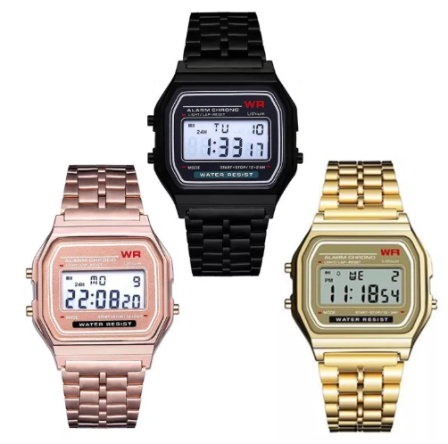 EW23-ชายและหญิงนาฬิกา LED อิเล็กทรอนิกส์นาฬิกา WR เข็มขัดเหล็ก A159 แฟชั่นนาฬิกามัลติฟังก์ชั่นนาฬิกา LED นาฬิกาผู้ชายนาฬิกาผู้หญิงนาฬิกานักเรียน