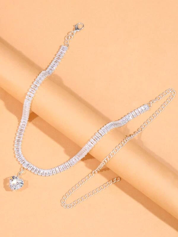 โชคเกอร์ จี้ หัวใจ เพชรคิวบิกเซอร์โคเนีย  kk-253