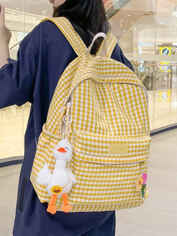 กระเป๋าเป้อเนกประสงค์ ลายกิงแฮม พร้อม จี้กระเป๋า ll-49