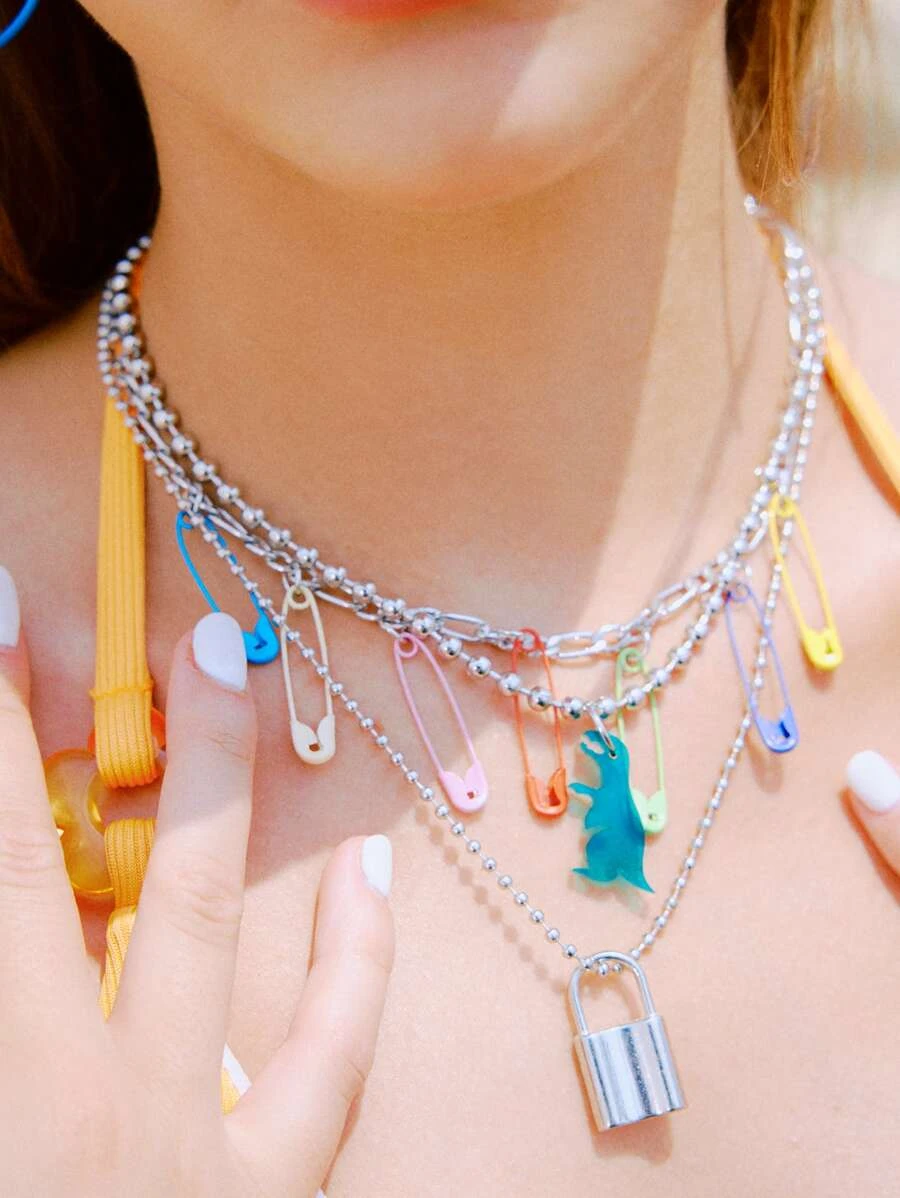 ROMWE สร้อยคอ หลายชั้น ตกแต่ง เข็มหมุด  kk-50