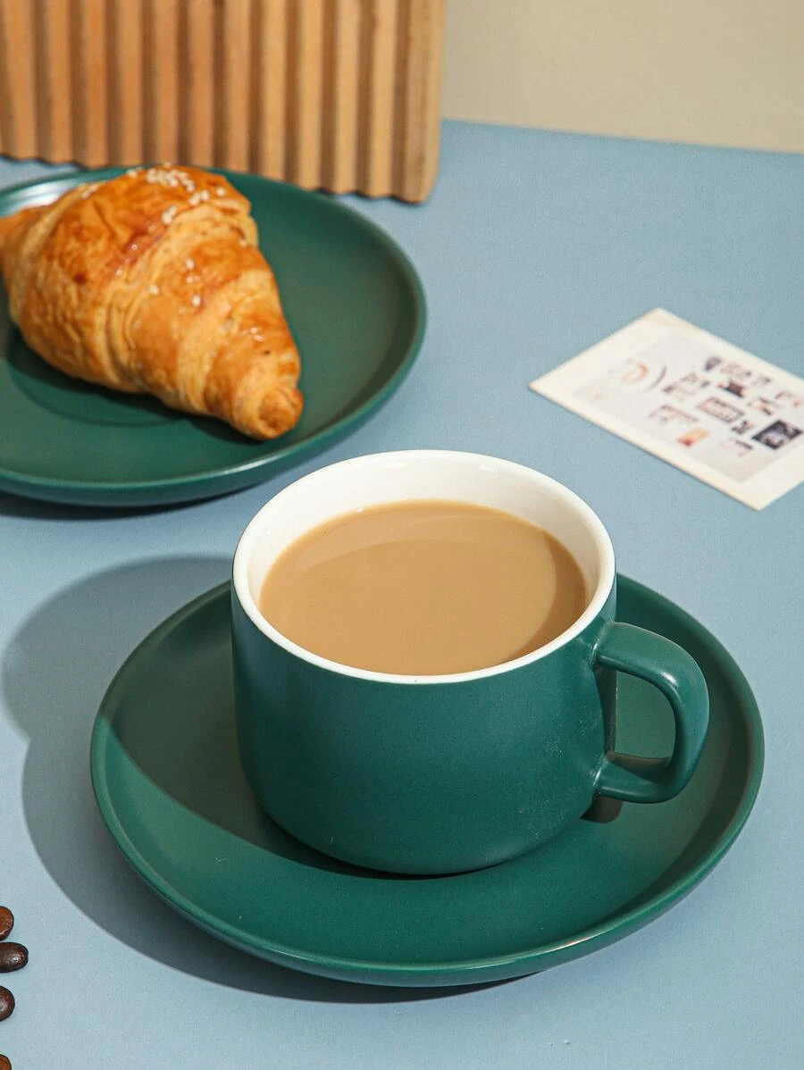 2 ชิ้น สีพื้น แก้วมัค & จาน  oo-114