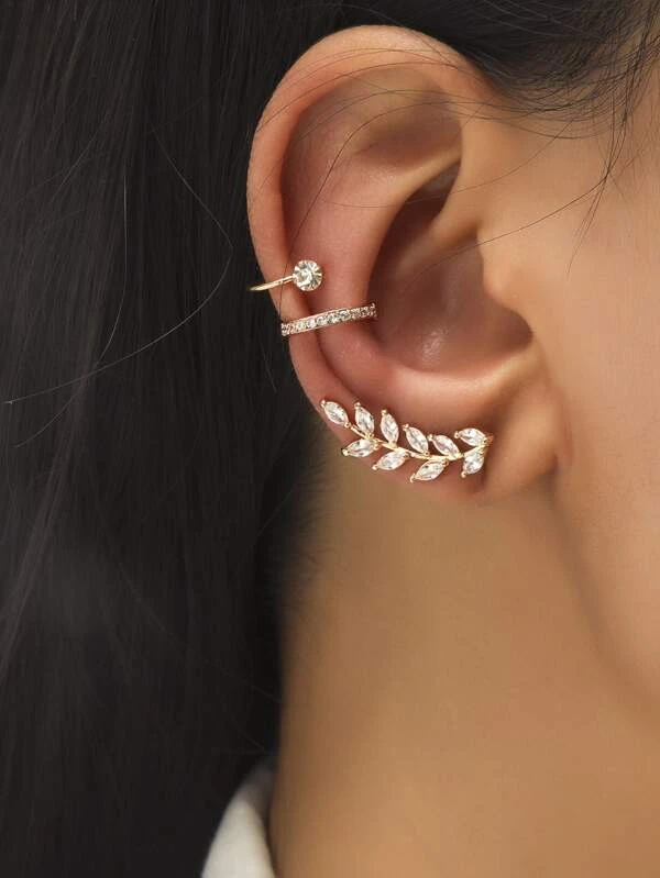 ต่างหูคลิป ตกแต่ง เพชรคิวบิกเซอร์โคเนีย 3 ชิ้น e-32