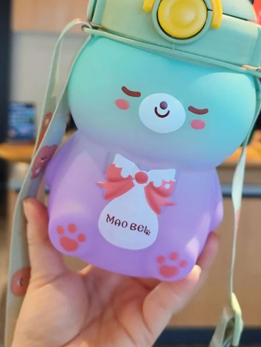ขวดน้ำ พลาสติก น้ำ น่ารัก ออมเบร ลาย หมี การ์ตูน พกพาได้ สำหรับ กลางแจ้ง 1 ชิ้น  oo-235