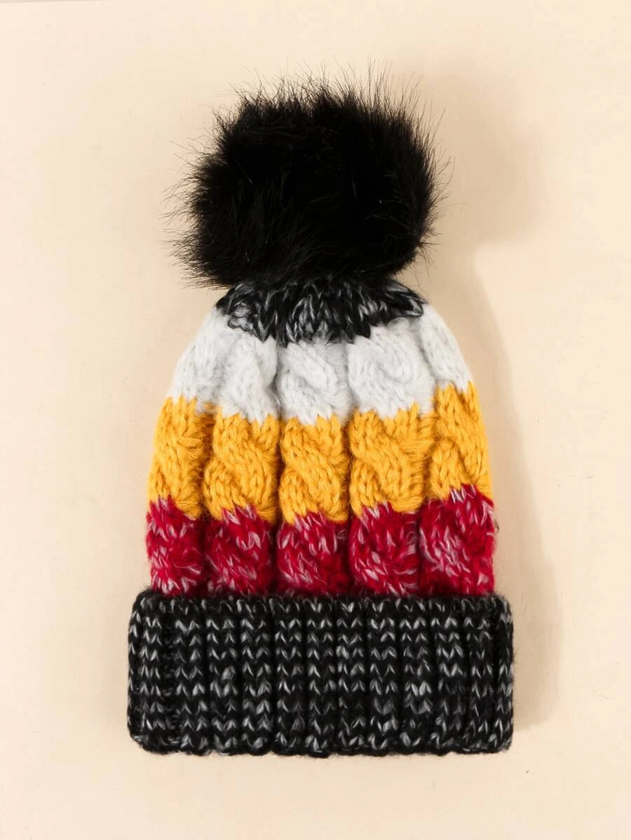 หมวกบีนนี่ บล็อคสี ตกแต่ง ปอมปอม  i-68