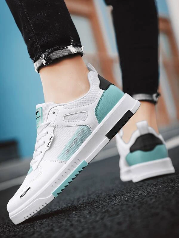 ผู้ชาย รองเท้าสเก็ต ลายบล็อกสี ผูกเชือกด้านหน้า m-90