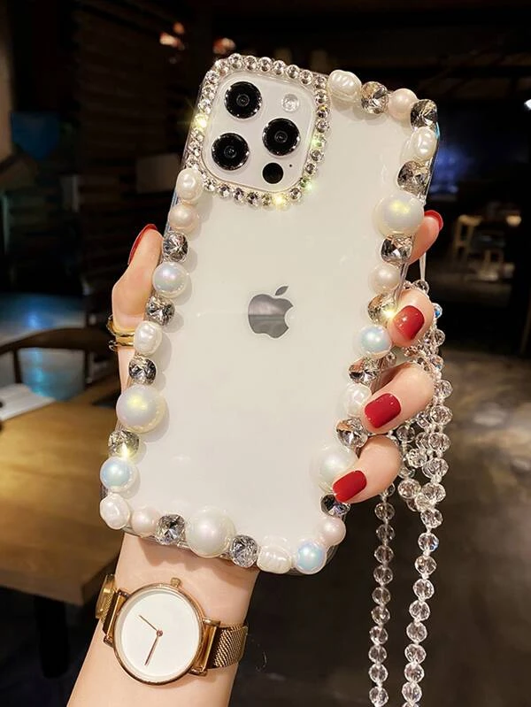 เคสโทรศัพท์มือถือประดับมุกเทียมพร้อมสายคล้อง c-99