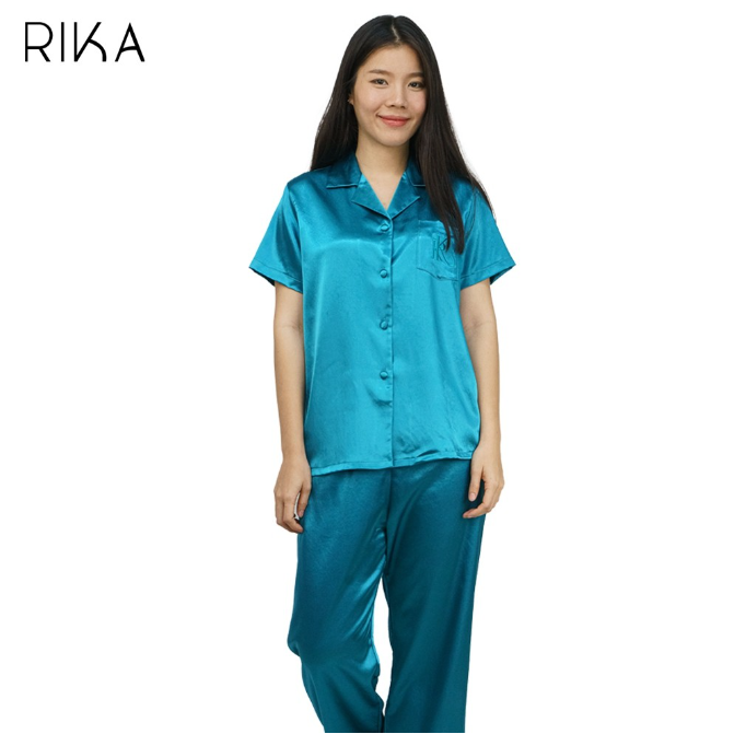 Ri22>RIKA ชุดนอนปาจามา SATIN ผ้าซาติน เนื้อนุ่ม (เสื้อ+กางเกงขายาว) ดีไซน์สวย ใส่สวย ดูสาวไม่แก่ FV3029 ให้สัมผัสที่เย็นสบาย