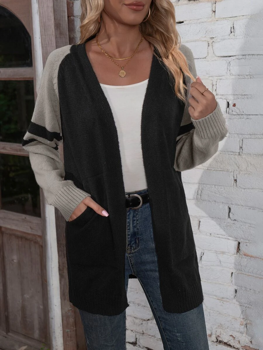 คาร์ดิแกน บล็อคสี แขนเสื้อตะเข็บเย็บเฉียง เปิดหน้า   i-90