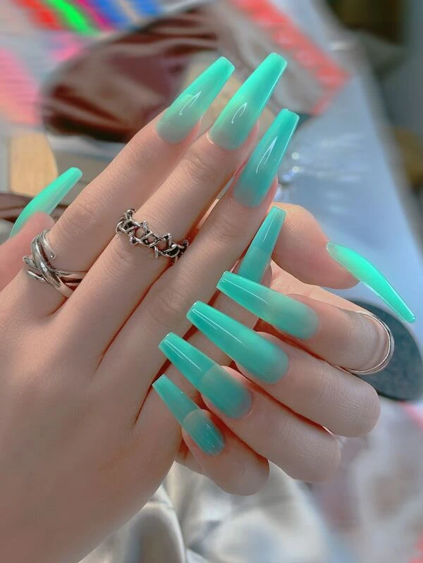 24 ชิ้น เล็บปลอม ทรงคอฟฟิน ยาว & ตะไบเล็บ 1 ชิ้น & เทป 1 แผ่น & แท่ง 1 ชิ้น c-49