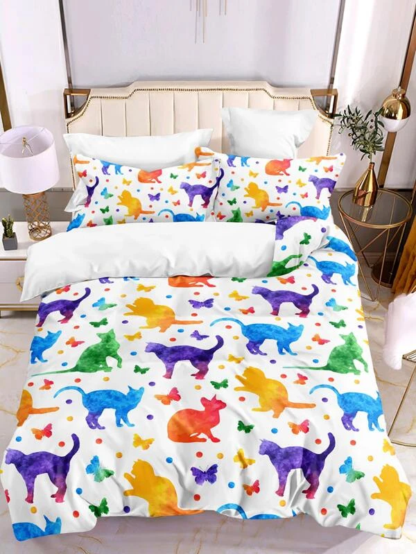 เซต ปลอกผ้านวม ลายการ์ตูน ลายแมว (ไม่รวมไส้นวม) ค-34