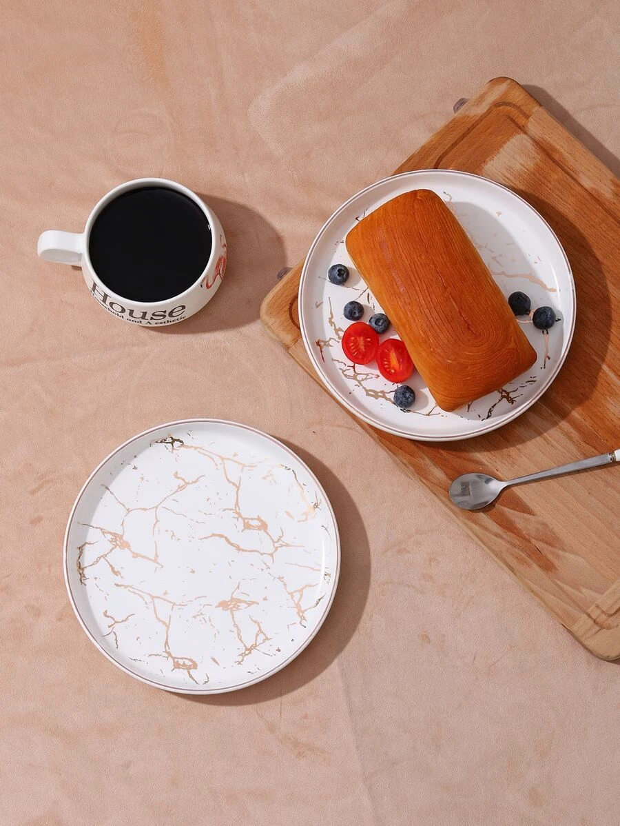 จาน 1 ชิ้น ลายหินอ่อน ทรงกลม ff-34