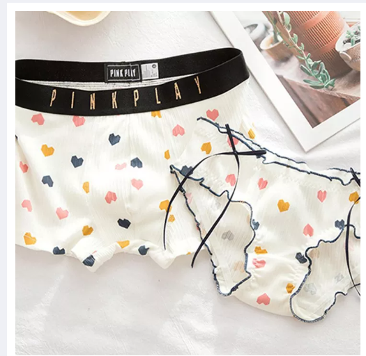 PAN76 กางเกงในคู่เซ็กซี่ผ้าลูกไม้ชุดชั้นในผ้าไหมผู้ชายกางเกงบ็อกเซอร์สำหรับผู้หญิงกางเกงชั้นในพิมพ์ลายการ์ตูนรูปหัวใจ P4Y2