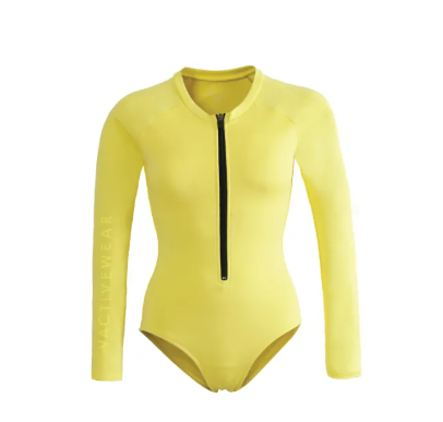 VA36-SS2023 YELLOW UV BODYSUIT ชุดบอดี้สูทแขนยาว ใส่ว่ายน้ำ มีฟองน้ำในตัวผ้าหนา กัน UV UPF 50+