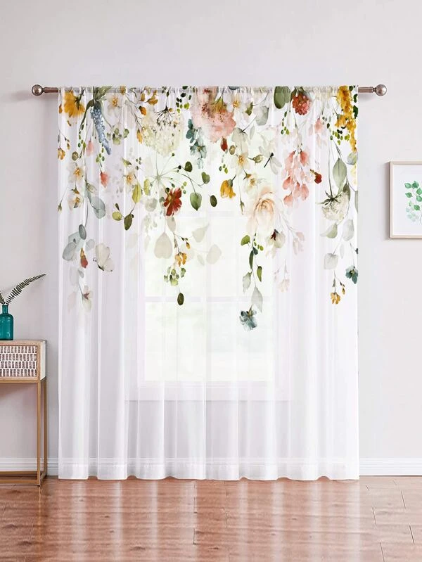 ผ้าม่าน ผ้าโปร่ง ลาย ดอกไม้  024