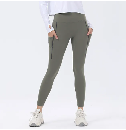 SF116-Leggings ผู้หญิงบางยืดกีฬาเก้าคะแนน Lulu เย็บแถบพิมพ์กระเป๋าด้านข้างกีฬากางเกงโยคะ