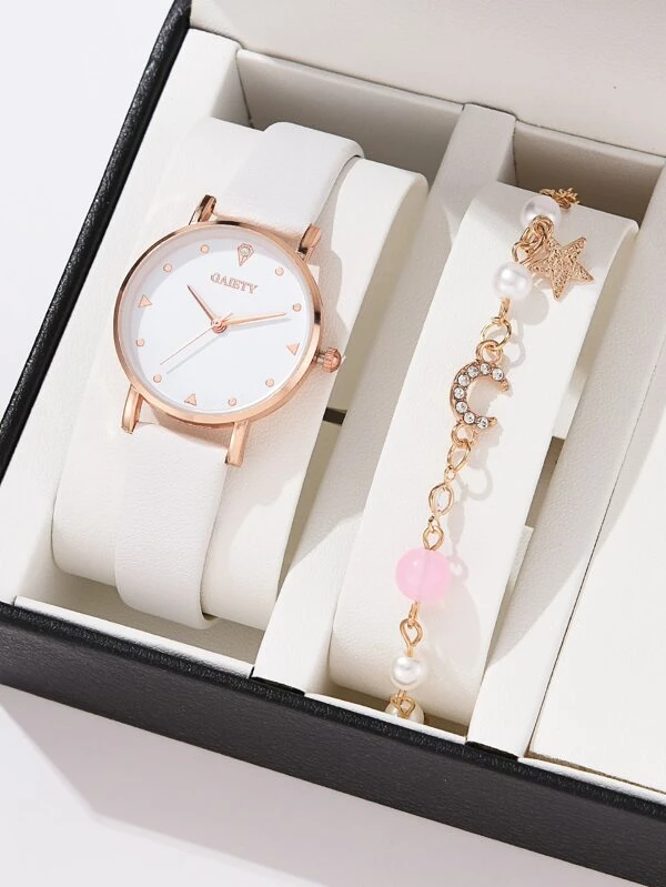 1 ชิ้น นาฬิกาควอทซ์ ตัวชี้ แบบกลม & 1 ชิ้น สร้อยข้อมือ  น-12