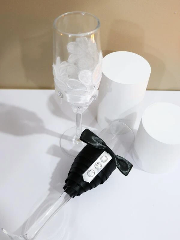 แก้วน้ำ กลิตเตอร์ พลอยเทียม & ตกแต่ง ดอกไม้ สำหรับ งานแต่งงาน ปาร์ตี้ 2 ชิ้น/เซ็ต  oo-21