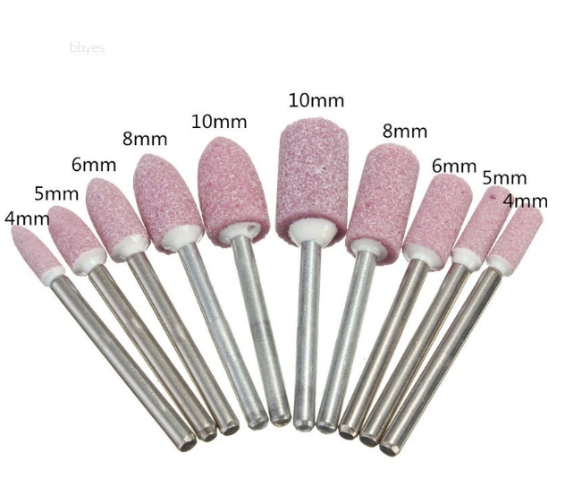 MW70-ชุด 10 ชิ้น หินเจียรนัย หินชมพู ต้อง Poland หัวขัด หินชมพู แกน 1/8 10 ชิ้น อุปกรณ์สำหรับเครื่องมือโรตารี่ ราคาต่อชุด