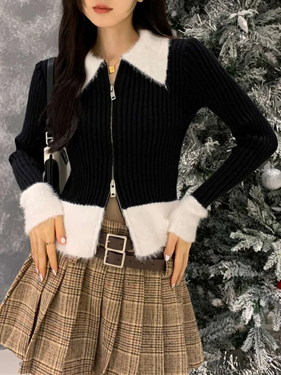 คาร์ดิแกน ขอบสีตัด ซิปสองทาง  i-79