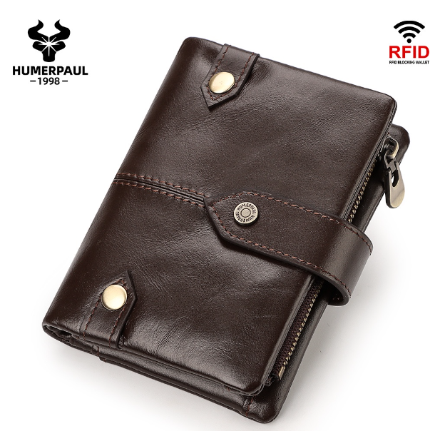 RAY100-HUMERPAUL กระเป๋าสตางค์ หนังม้าบ้า ใบสั้น อเนกประสงค์ หรูหรา ใส่เหรียญได้ สําหรับผู้ชาย