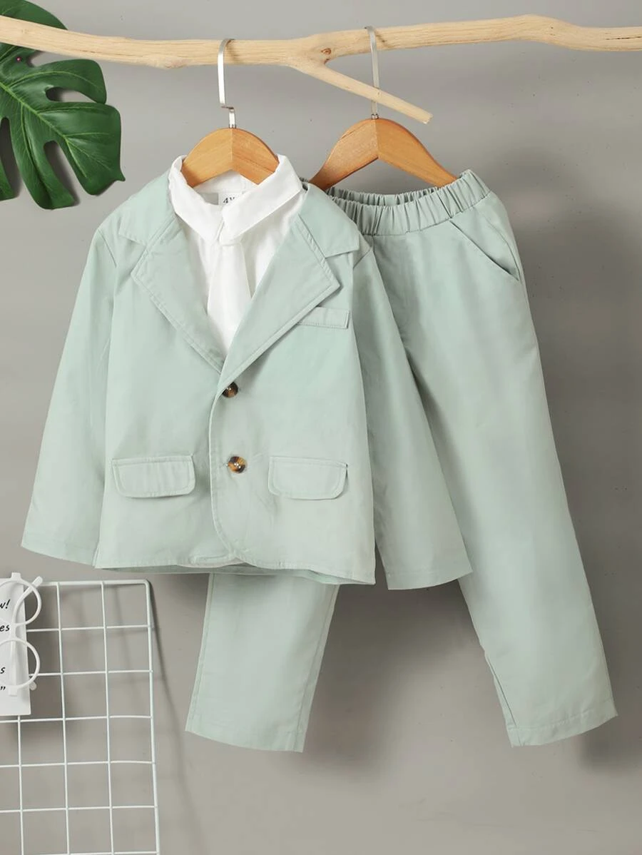 เด็กผู้ชาย สีพื้น กระดุมด้านหน้า เสื้อสูท & กระเป๋าแนวทแยง กางเกงขายาว & เสื้อเชิ้ต พร้อม ผูก b-6
