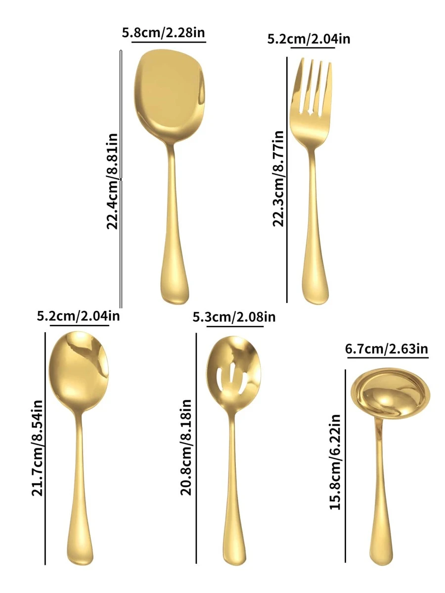 ชุดช้อนส้อม สีทอง สแตนเลส ครัว เครื่องใช้บนโต๊ะอาหาร 5 ชิ้น hh-94