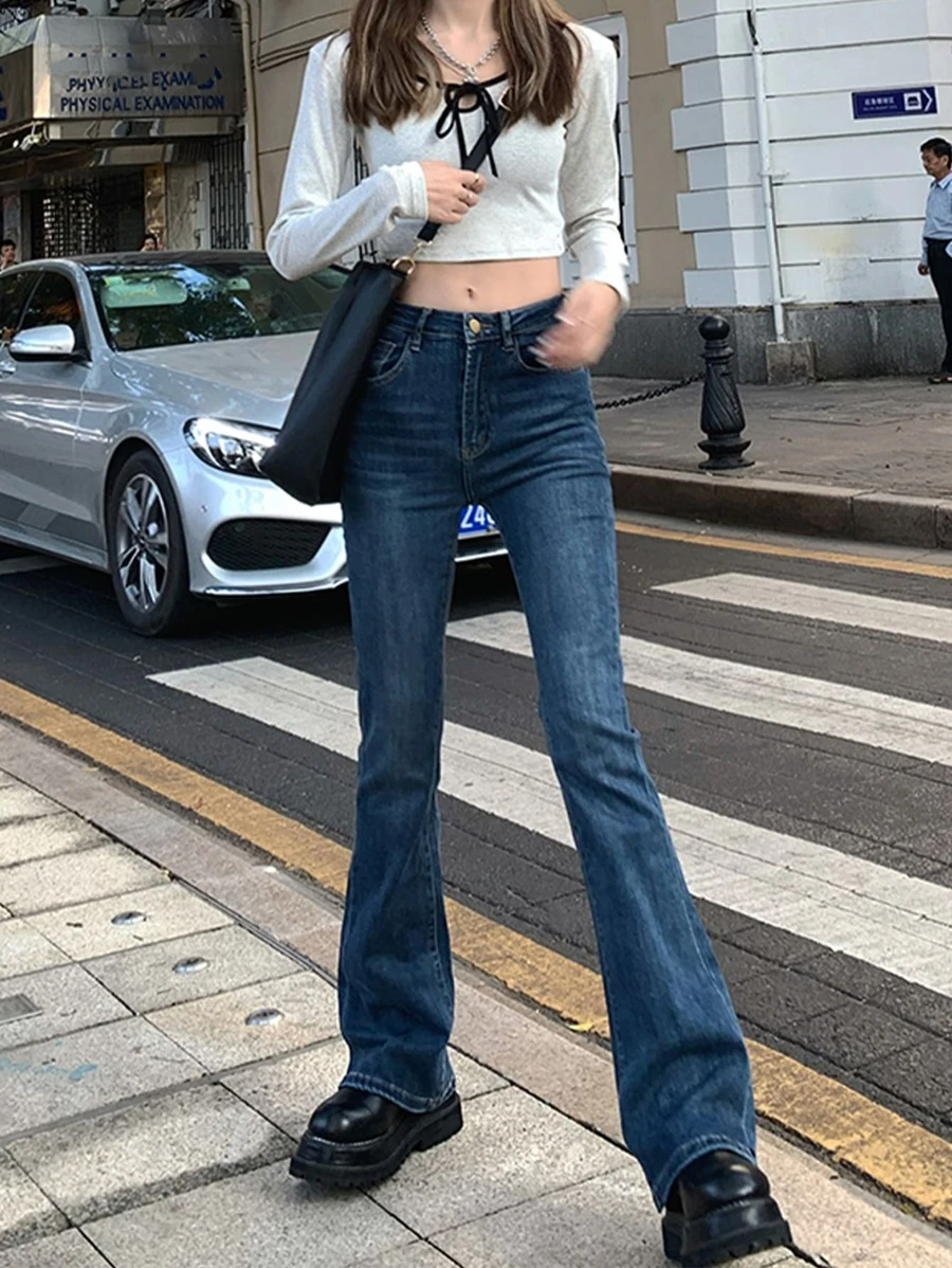 Honeyspot กางเกงยีนส์ขาบาน ของแข็ง  ee-14