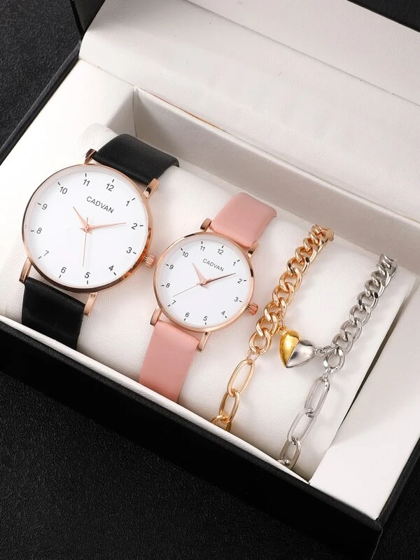 2 ชิ้น มินิมอล คู่ นาฬิกาควอตซ์ & 2 ชิ้น สร้อยข้อมือ  น-0193