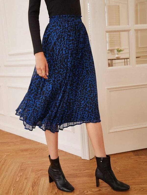 Frenchy กระโปรงจีบ พิมพ์ลายทั้งตัว เอวถุงกระดาษ jj-103