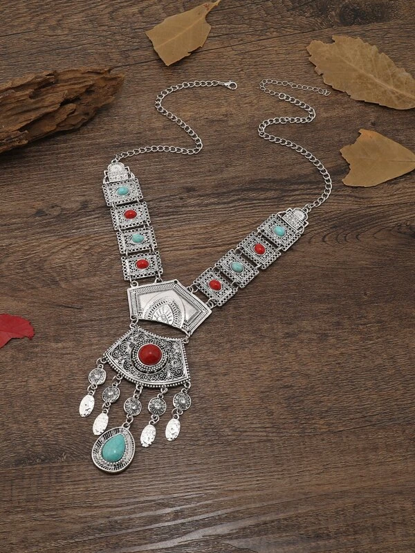 EMERY ROSE สร้อยคอ จี้ ตกแต่ง เทอร์ควอยซ์ พู่โลหะ  kk-220